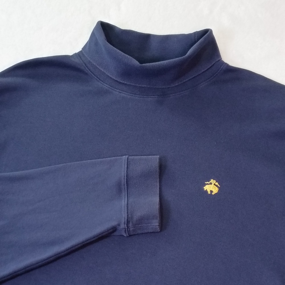 Brooks Brothers 346 Mens Navy Blue Cotton Turtleneck Shirt XXL Golden Logo